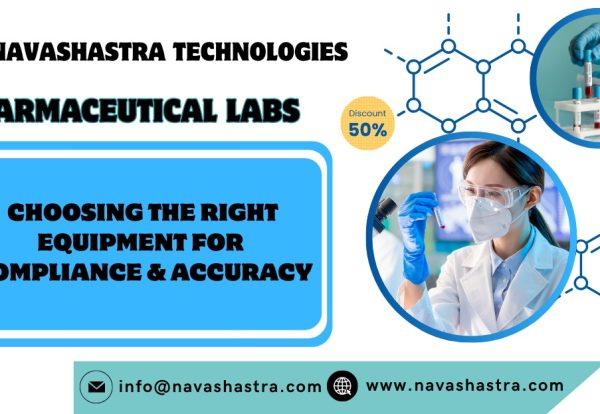 Modern pharmaceutical lab with advanced testing equipment including HPLC system, spectrophotometer, and analytical balances