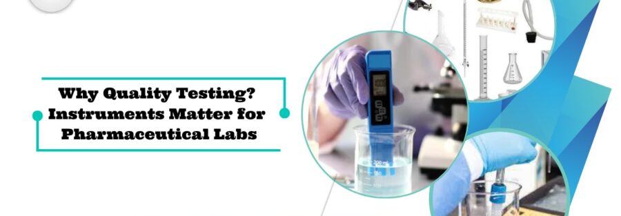 High-performance testing instruments like HPLC and spectrophotometers in a pharmaceutical lab.