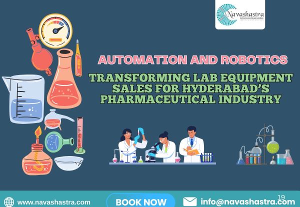 A modern lab equipment store with automated digital sales tools in Hyderabad.