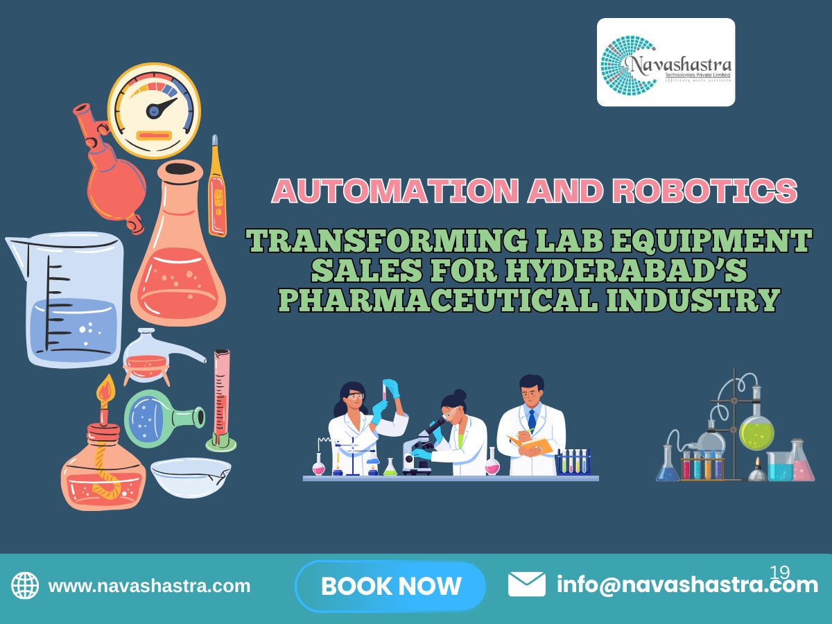 A modern lab equipment store with automated digital sales tools in Hyderabad.