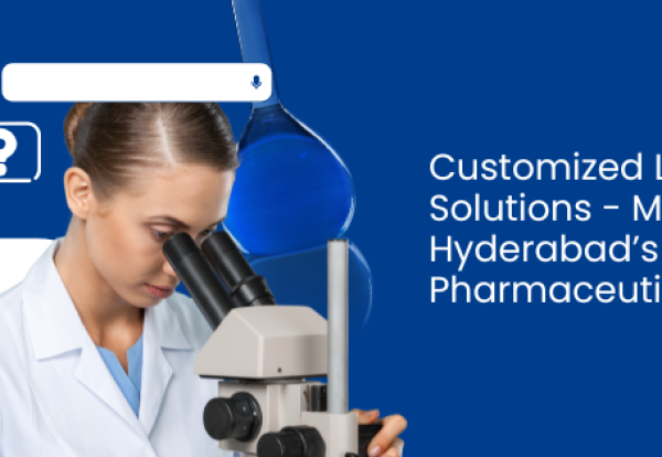 Scientist using a microscope with Navashastra Technologies branding - Customized Lab Equipment Solutions for Hyderabad’s pharmaceutical industry